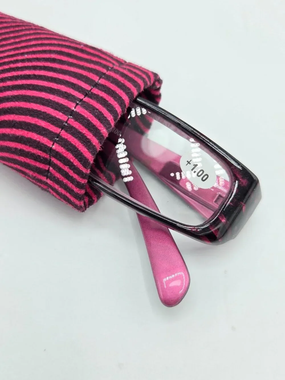 Reading Glasses with Matching Case - Spring Temples +1.00 Pink & Black